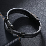 Double Layer Circle Stainless Steel Men's Leather Bracelet