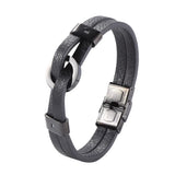Double Layer Circle Stainless Steel Men's Leather Bracelet