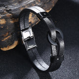 Double Layer Circle Stainless Steel Men's Leather Bracelet