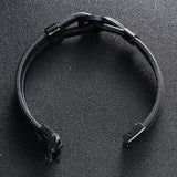 Double Layer Circle Stainless Steel Men's Leather Bracelet