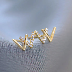 W Letter 925 Silver Studs Earrings with Zircon, Women's Silver Jewelry