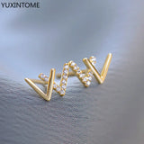 W Letter 925 Silver Studs Earrings with Zircon, Women's Silver Jewelry