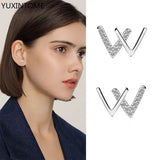 W Letter 925 Silver Studs Earrings with Zircon, Women's Silver Jewelry