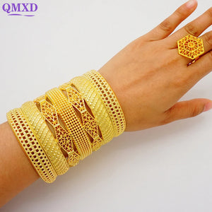 Dubai Bangles With Ring Indian Wide Bracelet For Women Nigerian Bridal Wedding
