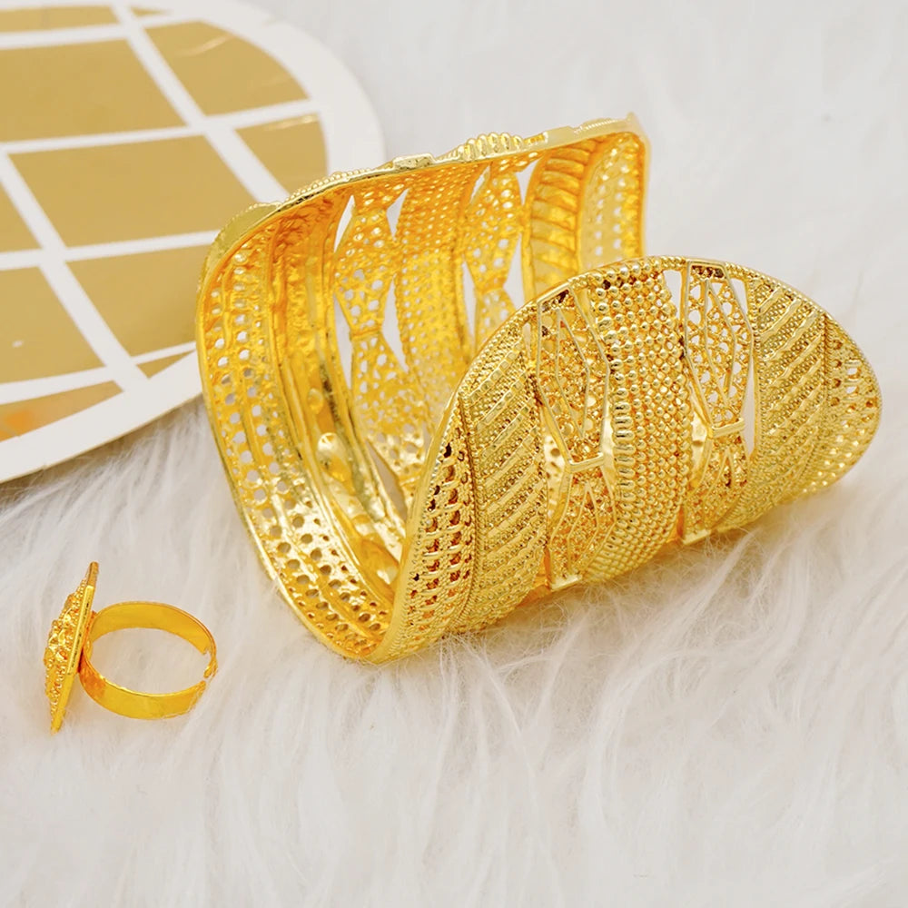 Dubai Bangles With Ring Indian Wide Bracelet For Women Nigerian Bridal Wedding