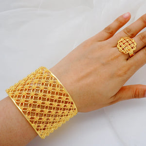 Dubai Bangle With Ring For Women African Cuff Bracelet Jewelry Gift
