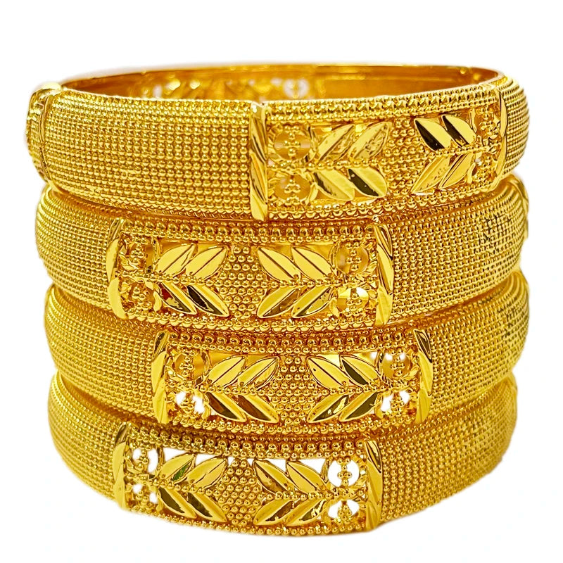 Dubai Bangles for Women 24K Plated Indian African Bracelets Charm Wedding