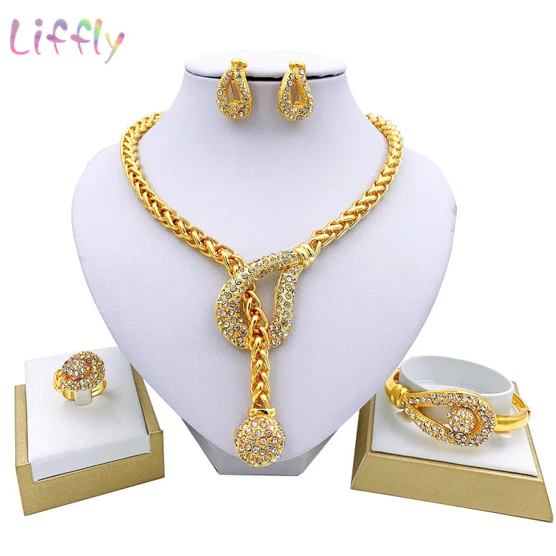 Dubai African Wedding Jewelry Set Necklace Bracelet Earrings Ring