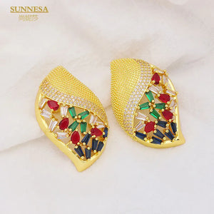 Dubai Jewelry Earrings Set Colored Zircon 18k Plated Big Clip Earrings