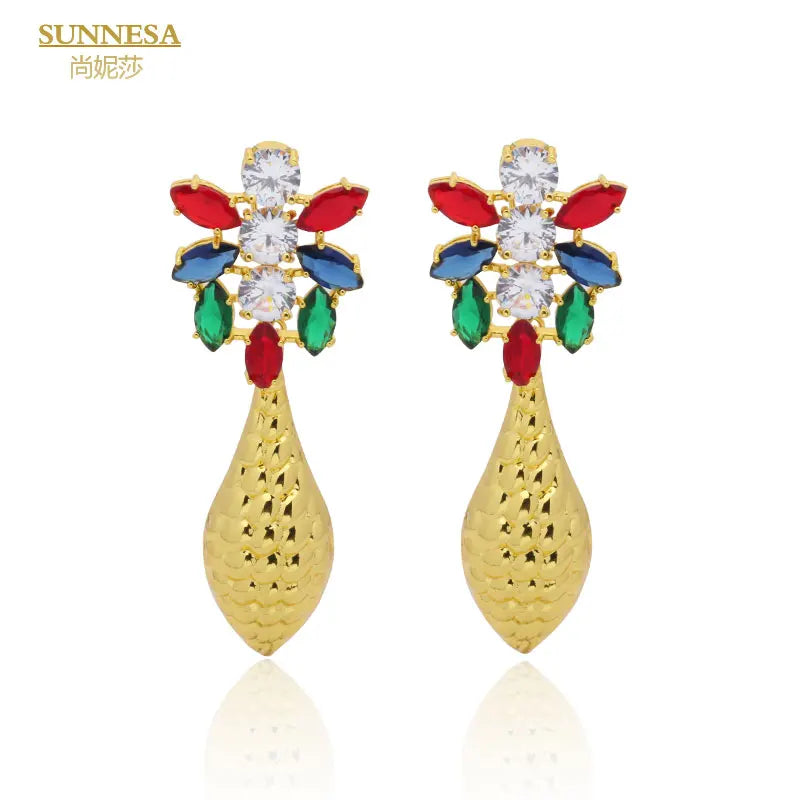 Dubai Jewelry Earrings Set Colored Zircon 18k Plated Big Clip Earrings
