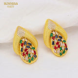 Dubai Jewelry Earrings Set Colored Zircon 18k Plated Big Clip Earrings