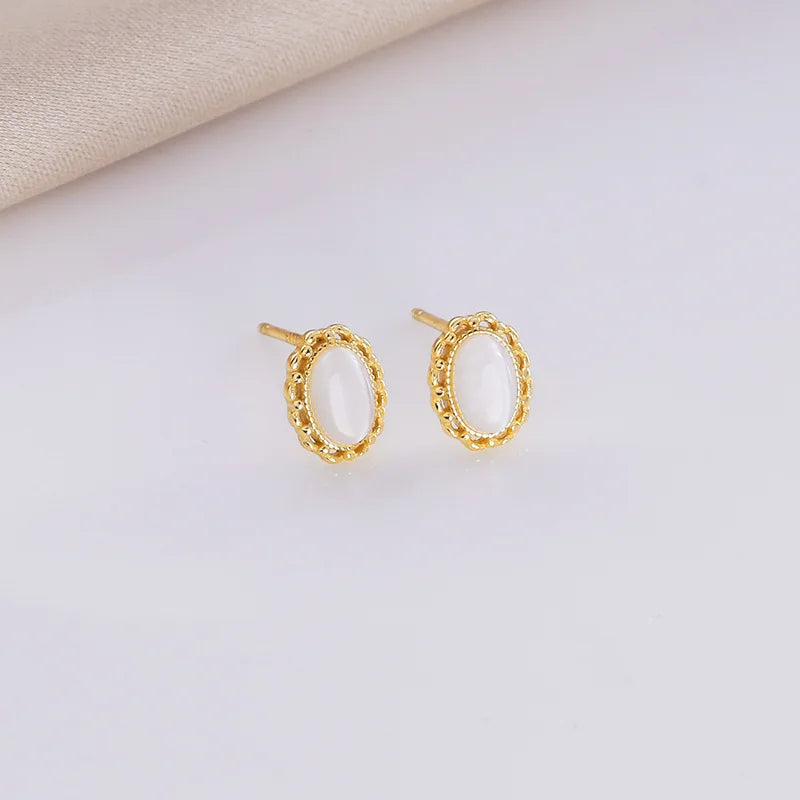 925 Silver Opal Gemstone Stud Earrings Ornaments for Women