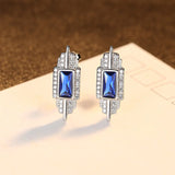 925 Sterling Silver Stud Earrings Colored Gemstone Rectangular Eardrop Gift