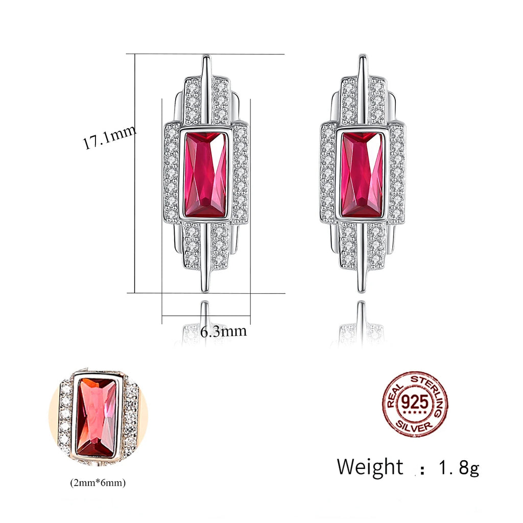 925 Sterling Silver Stud Earrings Colored Gemstone Rectangular Eardrop Gift