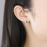 925 Sterling Silver Stud Earrings Colored Gemstone Rectangular Eardrop Gift