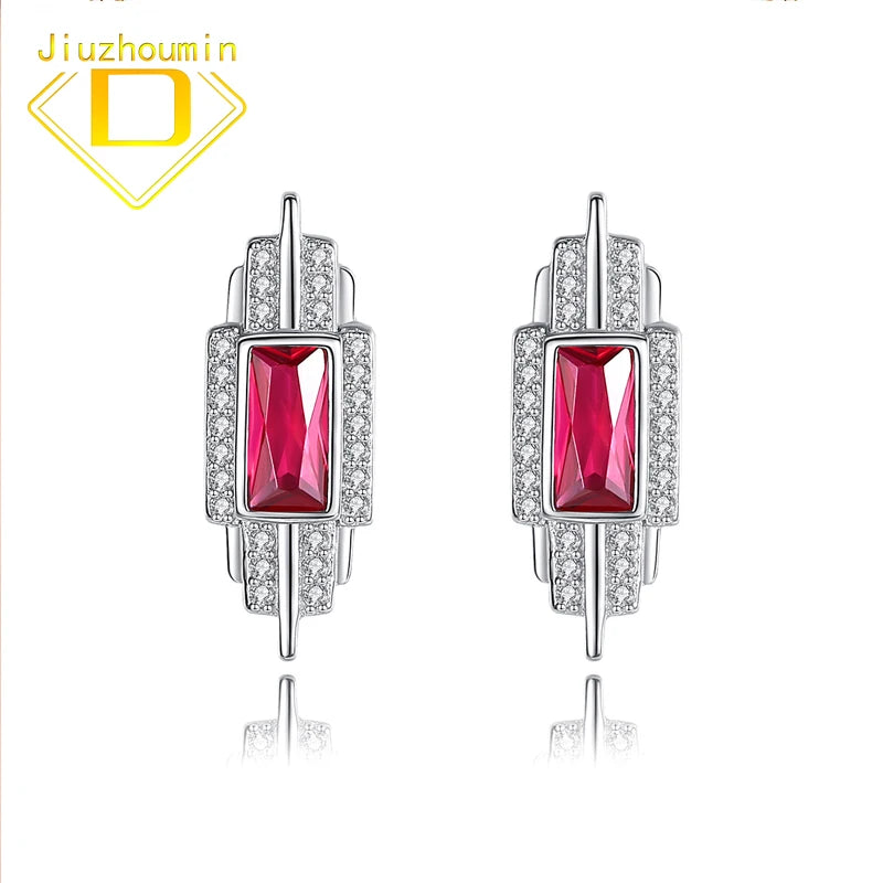 925 Sterling Silver Stud Earrings Colored Gemstone Rectangular Eardrop Gift