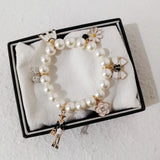 Elastic Glass Pearl Charms Bracelet for Women