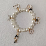 Elastic Glass Pearl Charms Bracelet for Women