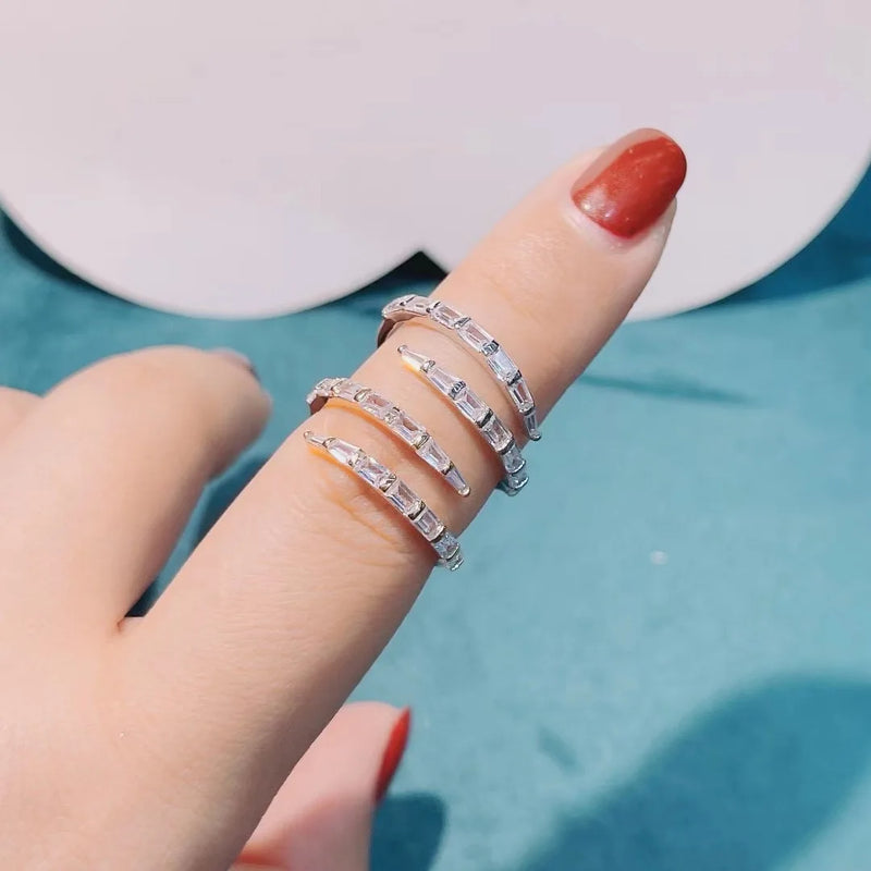 Brazil Stackable 2-Line Rings CZ Finger Adjust Ring Wedding Beach Jewelry