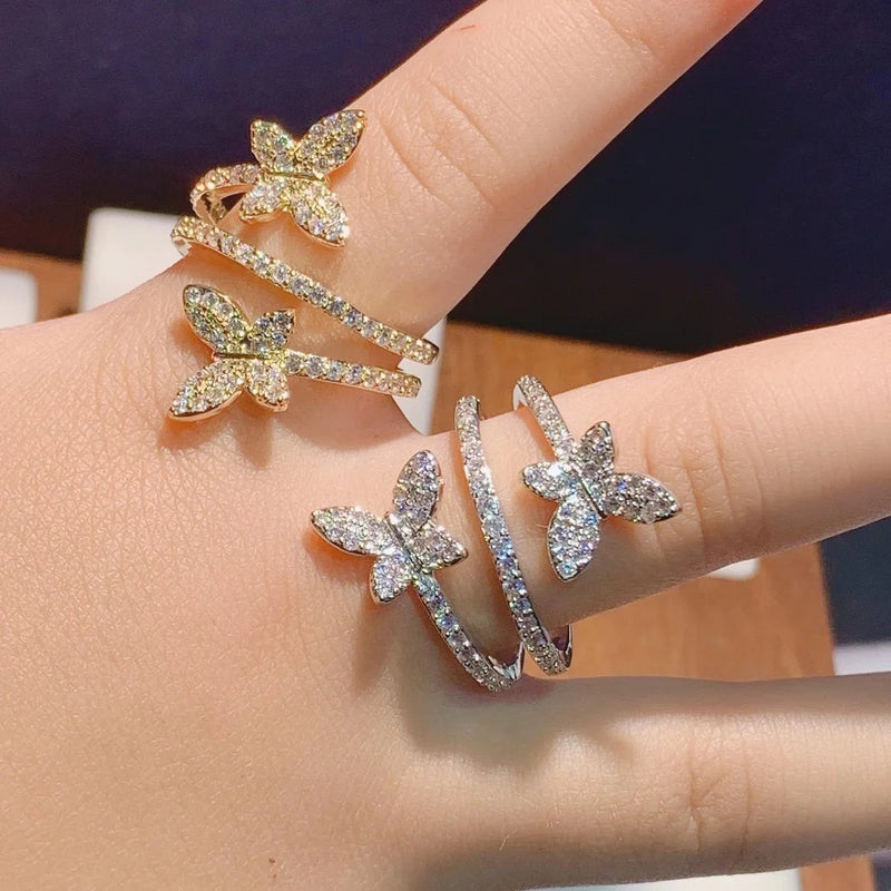 Brazil Stackable Rings for Women Wedding CZ Butterfly Ring Beach Jewelry