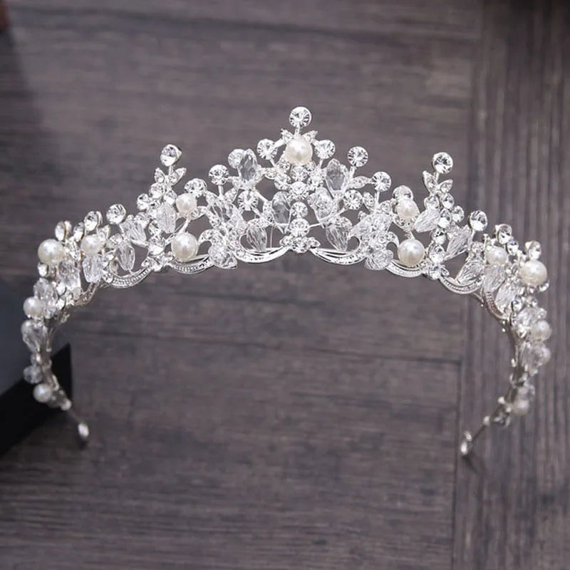 Crystal Pearl Bridal Crown Woman Tiaras Hair Jewelry Bride Headbands