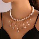 Modern Style Pearl Tassel Necklace Pendant Chain Plated Necklace