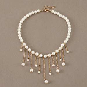 Modern Style Pearl Tassel Necklace Pendant Chain Plated Necklace