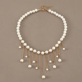 Modern Style Pearl Tassel Necklace Pendant Chain Plated Necklace