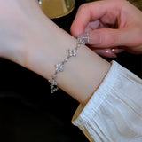 Zircon Flowers Heart Bracelet for Women Adjustable Female Wedding