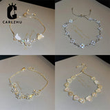 Zircon Flowers Heart Bracelet for Women Adjustable Female Wedding