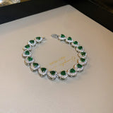 Zircon Flowers Heart Bracelet for Women Adjustable Female Wedding