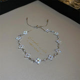 Zircon Flowers Heart Bracelet for Women Adjustable Female Wedding