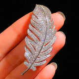 Crystal Feather Brooches Silver Rhinestone Alloy Lady Safety Pin
