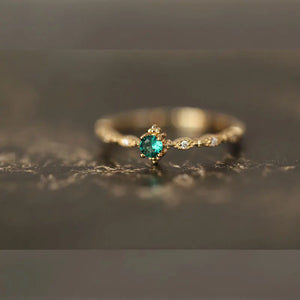 Emerald Green CZ 925 Silver Ring - Adjustable Thin Band for Women
