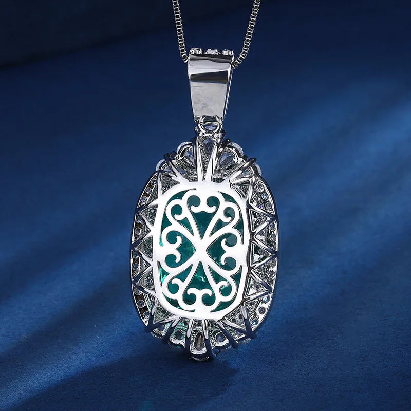 Emerald High Carbon Diamond Square Pendant Necklace Charms
