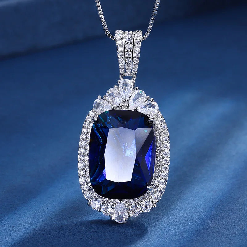 Emerald High Carbon Diamond Square Pendant Necklace Charms