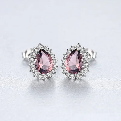Emerald Turquoise Morganite Gemstone Stud Earrings 925 Sterling Silver