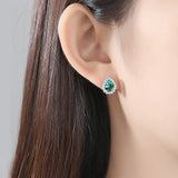 Emerald Turquoise Morganite Gemstone Stud Earrings 925 Sterling Silver