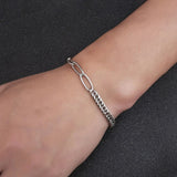 Men's Stainless Steel Letter Charm Bracelet Double Link Adjustable