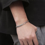 Men's Stainless Steel Letter Charm Bracelet Double Link Adjustable