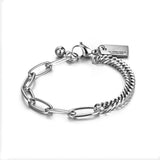 Men's Stainless Steel Letter Charm Bracelet Double Link Adjustable
