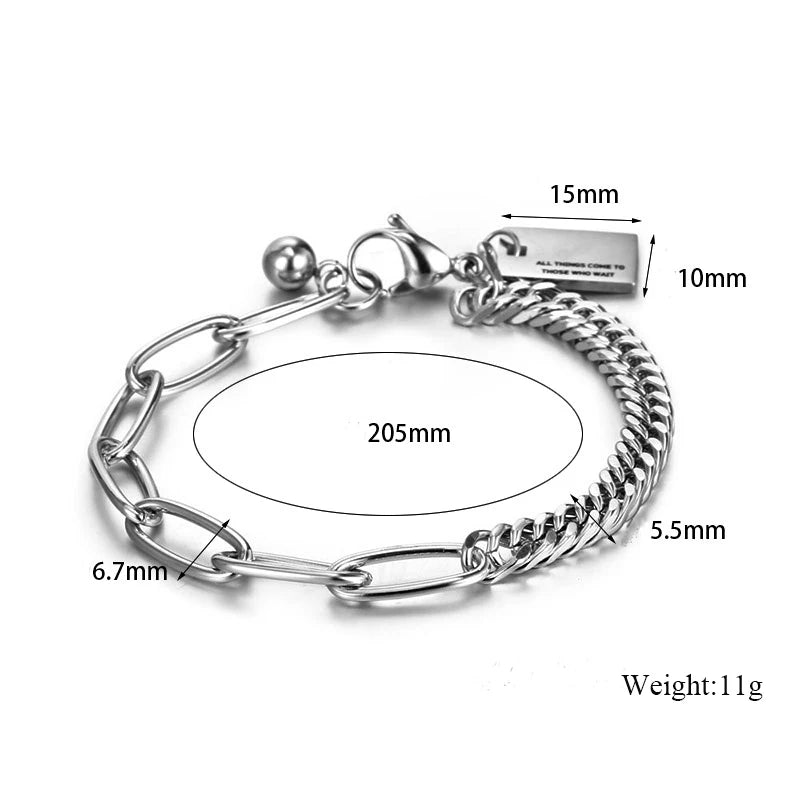 Men's Stainless Steel Letter Charm Bracelet Double Link Adjustable