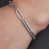 Men's Stainless Steel Letter Charm Bracelet Double Link Adjustable