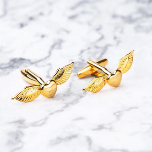 Engraved Wings Cufflinks Metal Heart Cuff Button for Mens French Shirt Jewelry