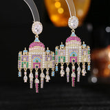 Castle Drop Earrings with Sparkling CZ 925 Sterling Silver