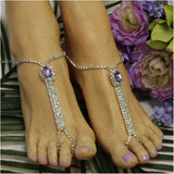 Purple Gemstone Rhinestone Toe Leg Chain Women's Unique Sandals Accessories