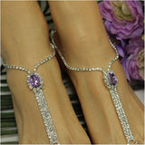 Purple Gemstone Rhinestone Toe Leg Chain Women's Unique Sandals Accessories