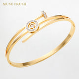 Zircon Rhinestone Nail Head Cuff Bangle Stainless Steel Hand Jewelry