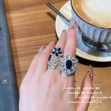 Silver Double Flower Ring Adjustable Finger Wedding Bridal Jewelr