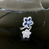 Silver Double Flower Ring Adjustable Finger Wedding Bridal Jewelr